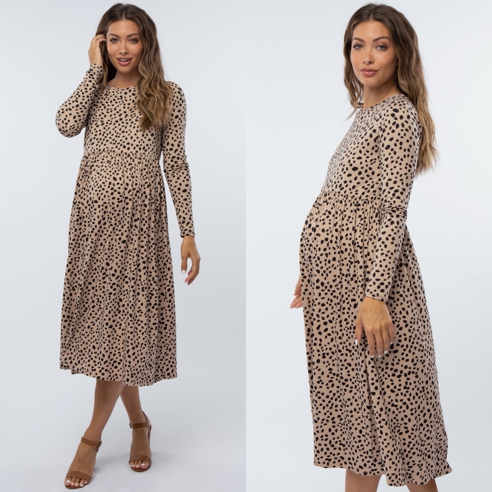 Pinkblush Maternity Taupe Abstract Animal Print Maternity Midi Dress XL